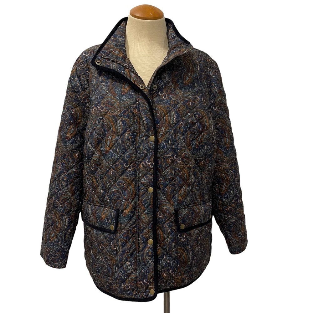 TALBOTS PLUS PAISLEY PRINT NAVY FIELD COAT BROWN QUILTED BARN JACKET FALL WINTER